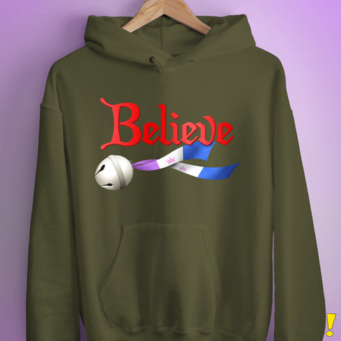 Believe Drag Pride Flag Jingle Bell Hoodie - Army